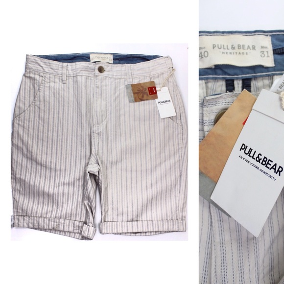 Pull & Bear NWT Ecru Striped Shorts 31 40 - Picture 1 of 7